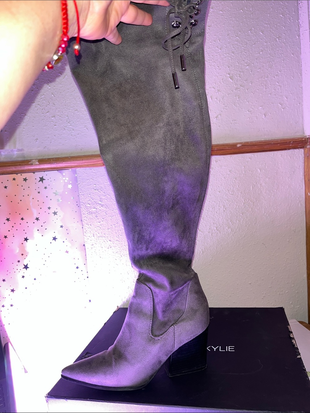 Seychelles Taupe Over-the-Knee Lace-Up Suede Block Heel Boots